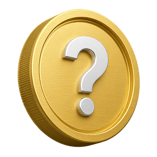 Decorative golden 3D coin featuring a question mark, shown on the FAQ page